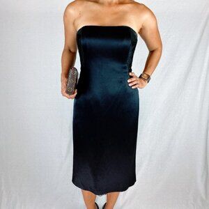 Marchesa Notte Black Strapless Ruffle Midi Dress $795